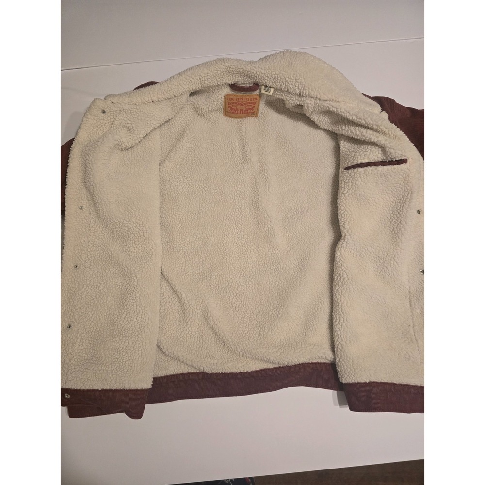 Levi's Men's 3XL Big & Tall Sherpa Lined Corduroy Trucker Jacket Burgundy - Picture 4 of 6
